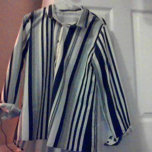 white and dark blue stripped artsy long steeve work shirt